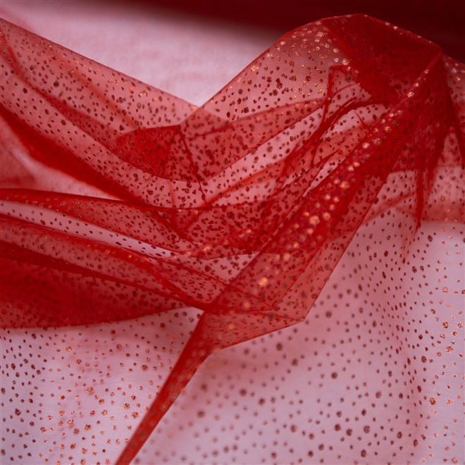 Tecido organza glitter vermelho