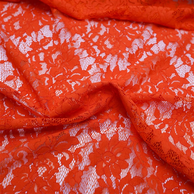 Tecido renda cordonê laranja - und 150cm x 150cm