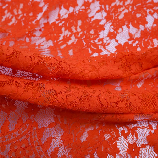 Tecido renda cordonê laranja - und 150cm x 150cm