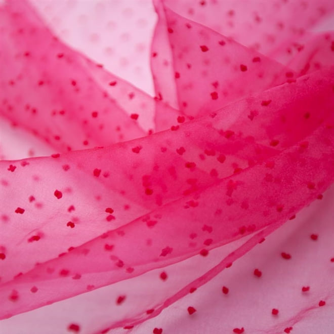 Tecido organza bordada point sprit (poá) pink