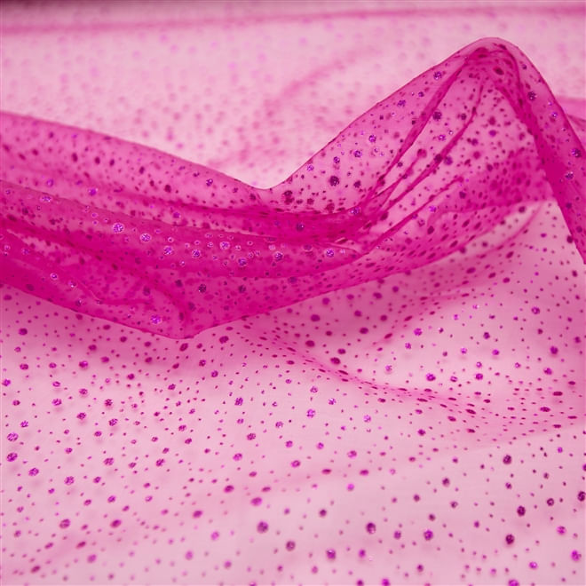 Tecido organza com glitter pink fucsia