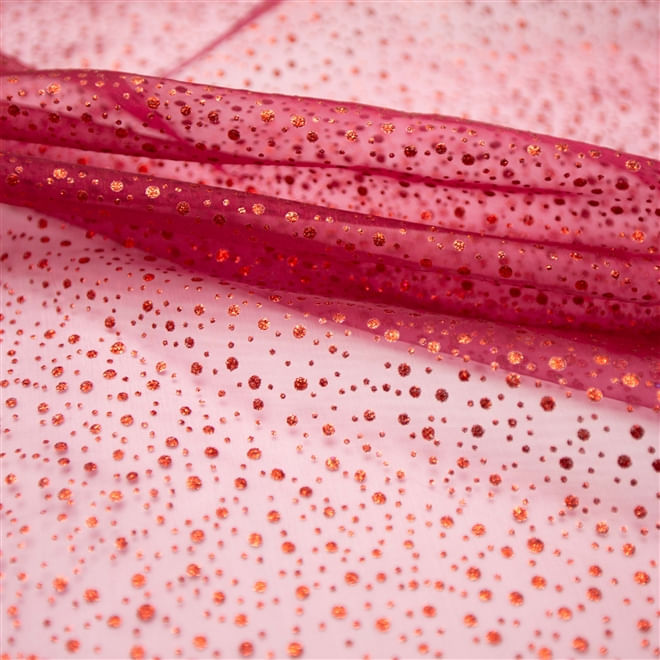 Tecido organza com glitter vermelho bordô