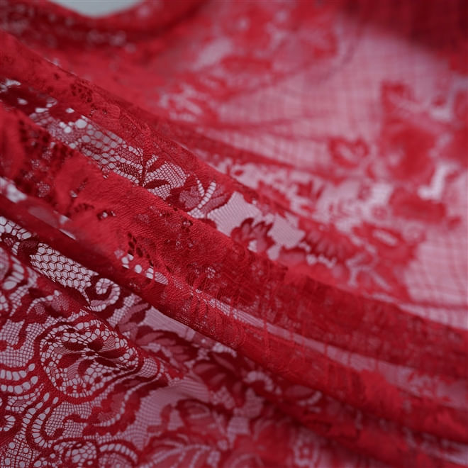 Tecido renda chantilly vermelho rubi - und 160cm x 150cm