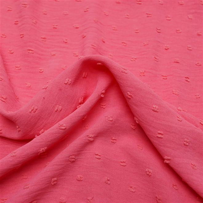 Tecido crepe summer poá rosa coral
