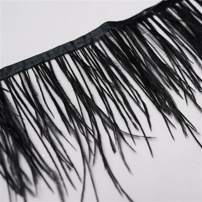 Tecido pluma de avestruz 2 fios preto - largura 10/13cm