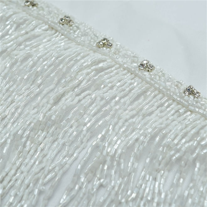 Tecido franja bordada canutilhos branca - largura 15cm