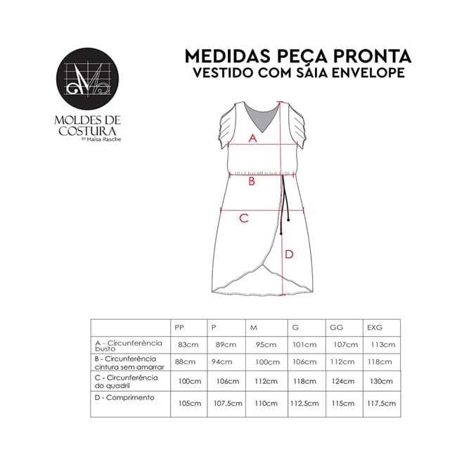 Molde vestido com saia envelope tamanho PP ao EXG by Maísa Rasche