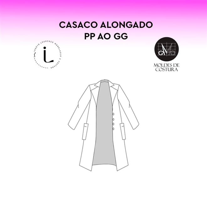 Molde casaco alongado tamanho PP ao GG by Ingryd Lourenço