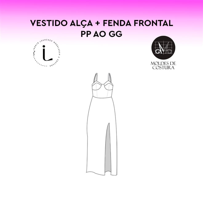 Molde vestido com alça fenda frontal tamanho PP ao GG by Ingryd Lourenço