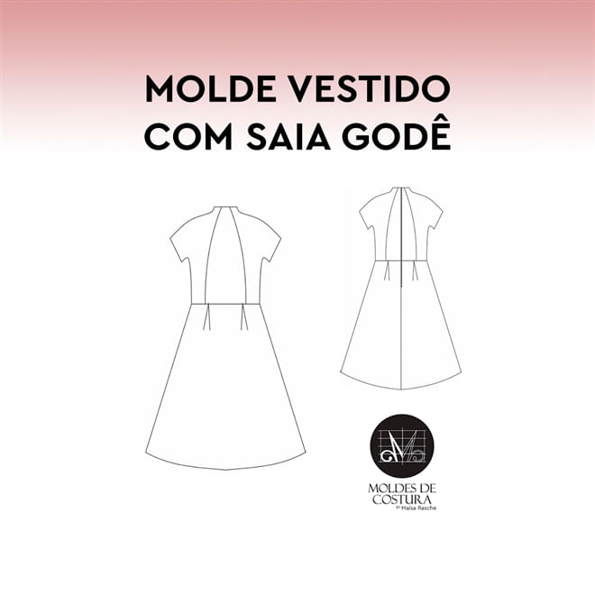 Molde vestido com saia godê tamanho PP ao EXG by Maísa Rasche