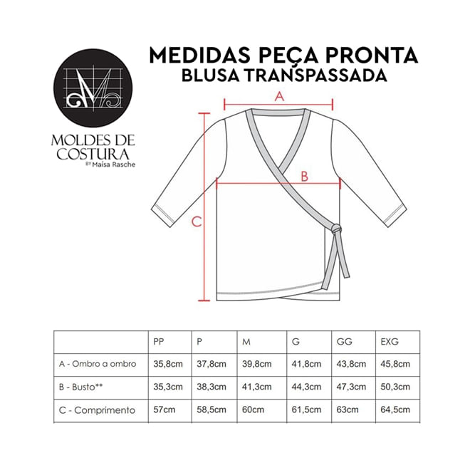 Molde blusa transpassada tamanho PP ao EXG by Maísa Rasche