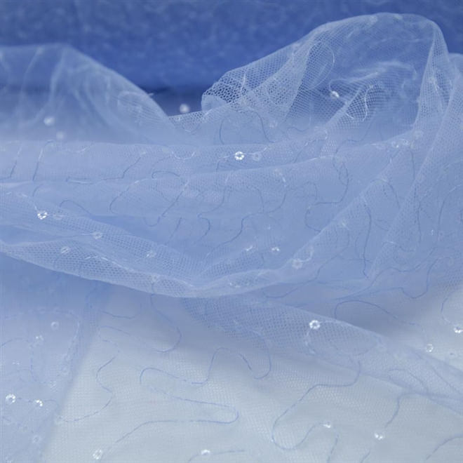 Tecido tule paetizado sem fim (mini paetê) azul serenity