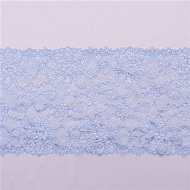 Tecido bico de renda com elastano azul bebê - largura 18cm