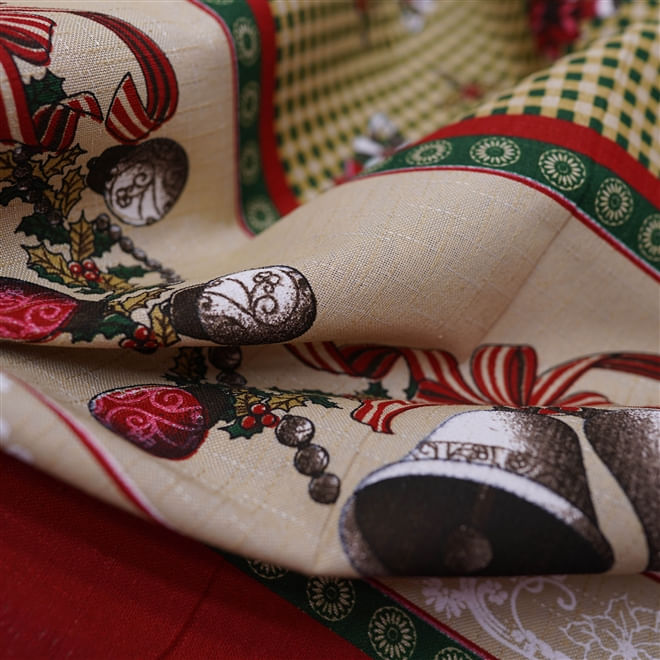 Tecido toalha de mesa textura linho estampa sinos natalinos