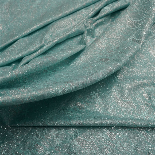 Tecido renda forrada lurex verde tiffany