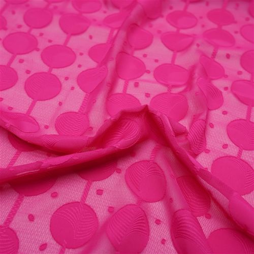 Tecido chiffon jacquard devorê poá grande pink