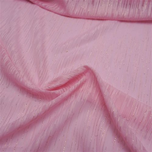 Tecido chiffon jacquard devorê rosa bebê fio dourado