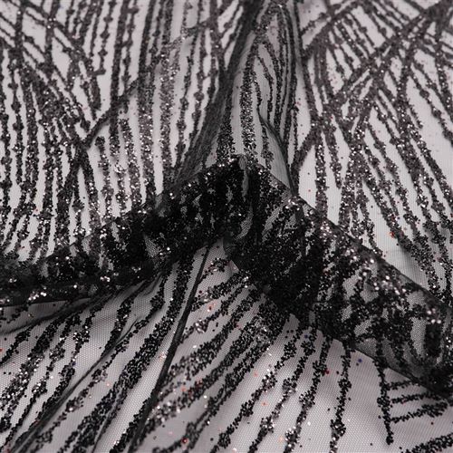 Tecido renda tule com glitter preto