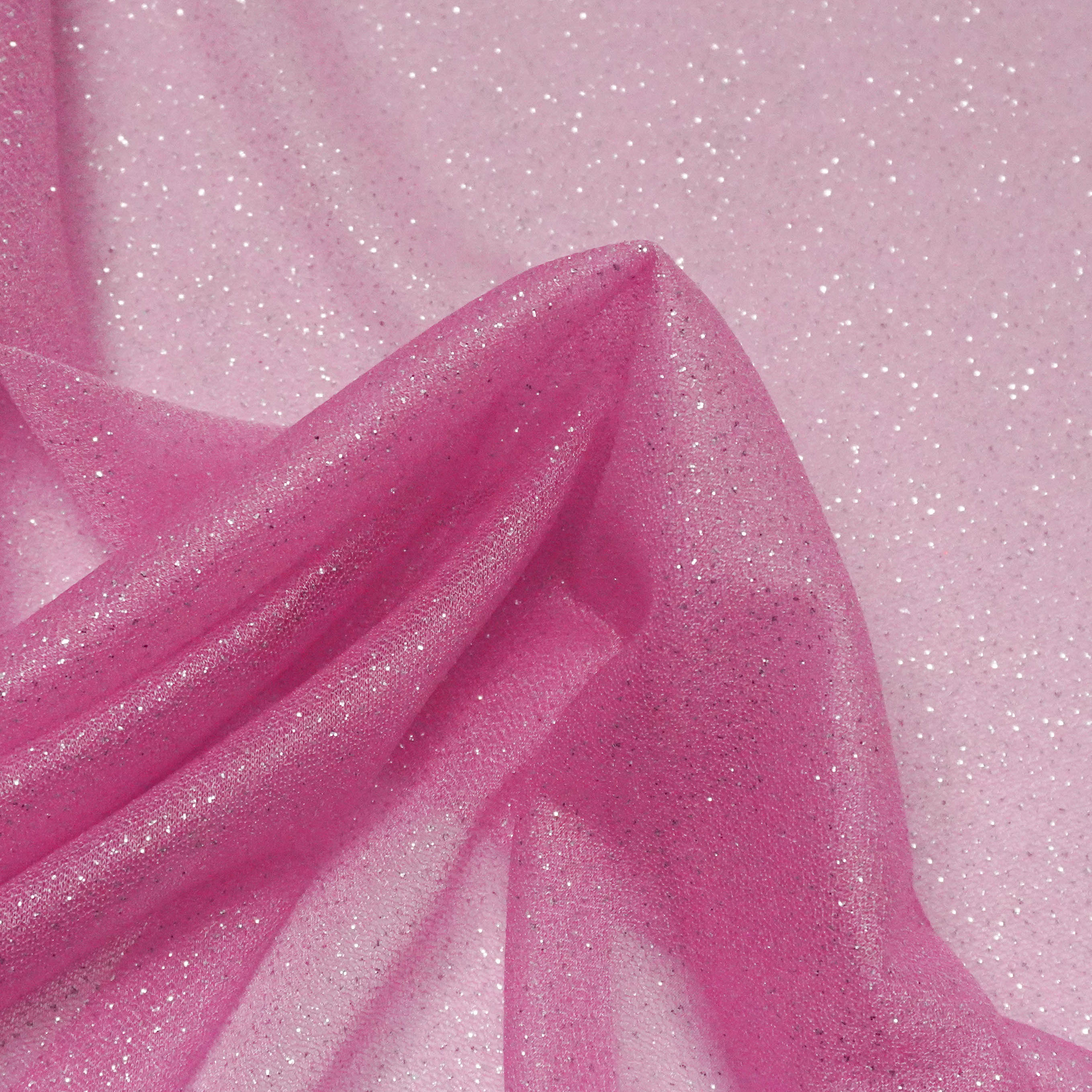 Tecido tule leve com glitter rosa