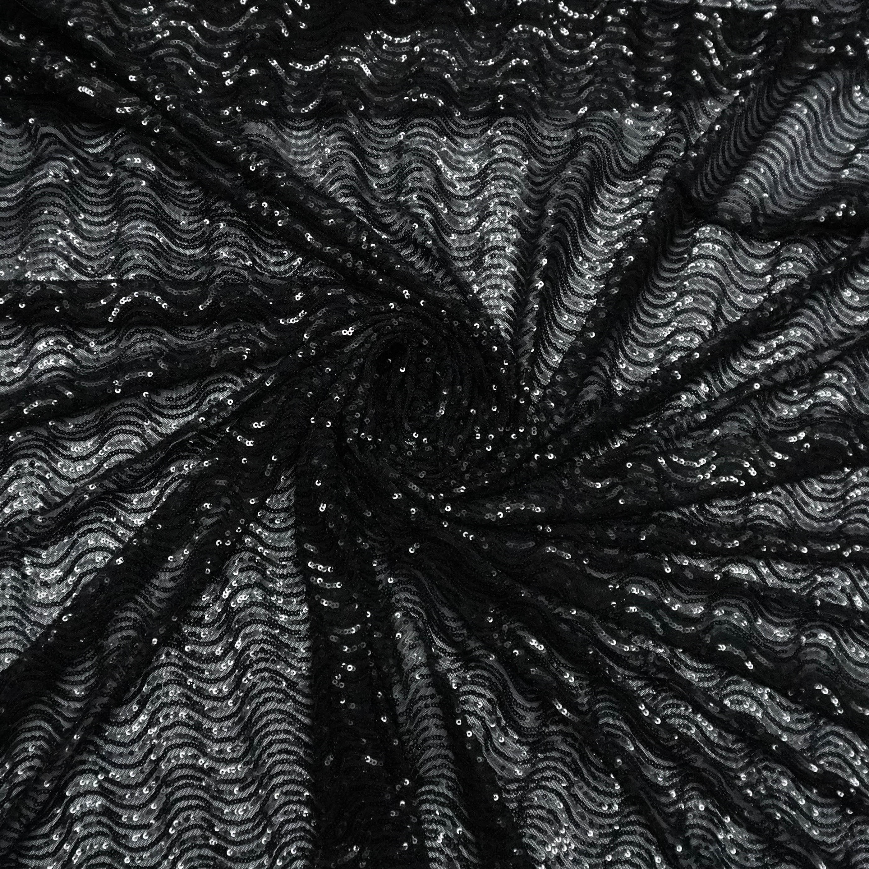 Tecido tule bordado paetê preto