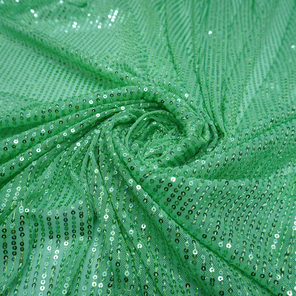Tecido tule bordado paetê verde menta