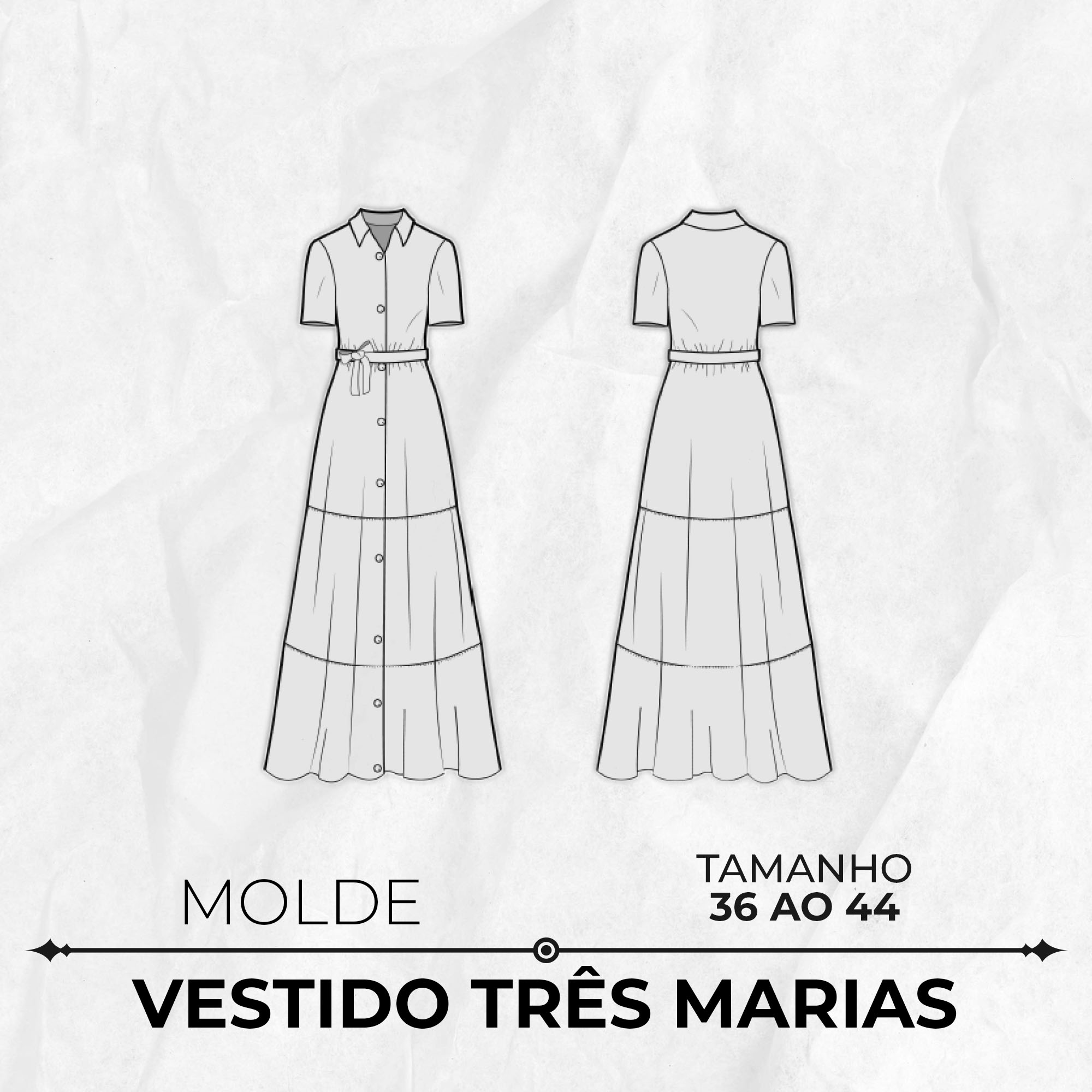 Molde de vestido três marias tamanho 36 ao 44 by Wania Machado