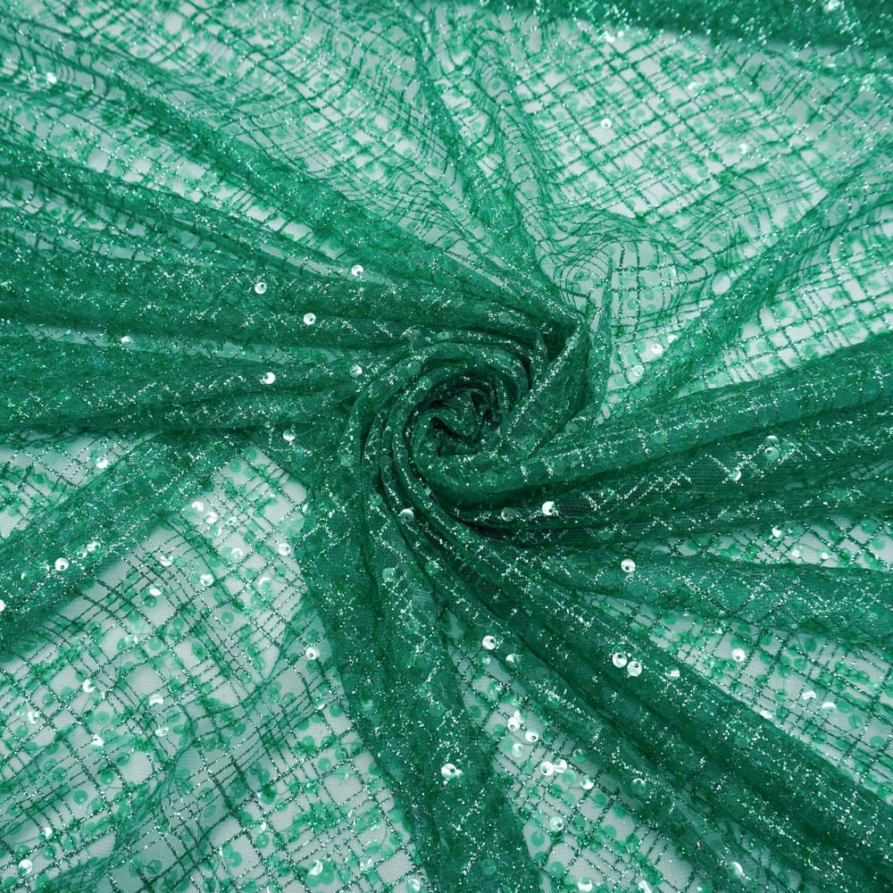 Tecido tule bordado paetê com glitter verde