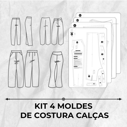 Kit 4 moldes de costura calças by Marlene Mukai