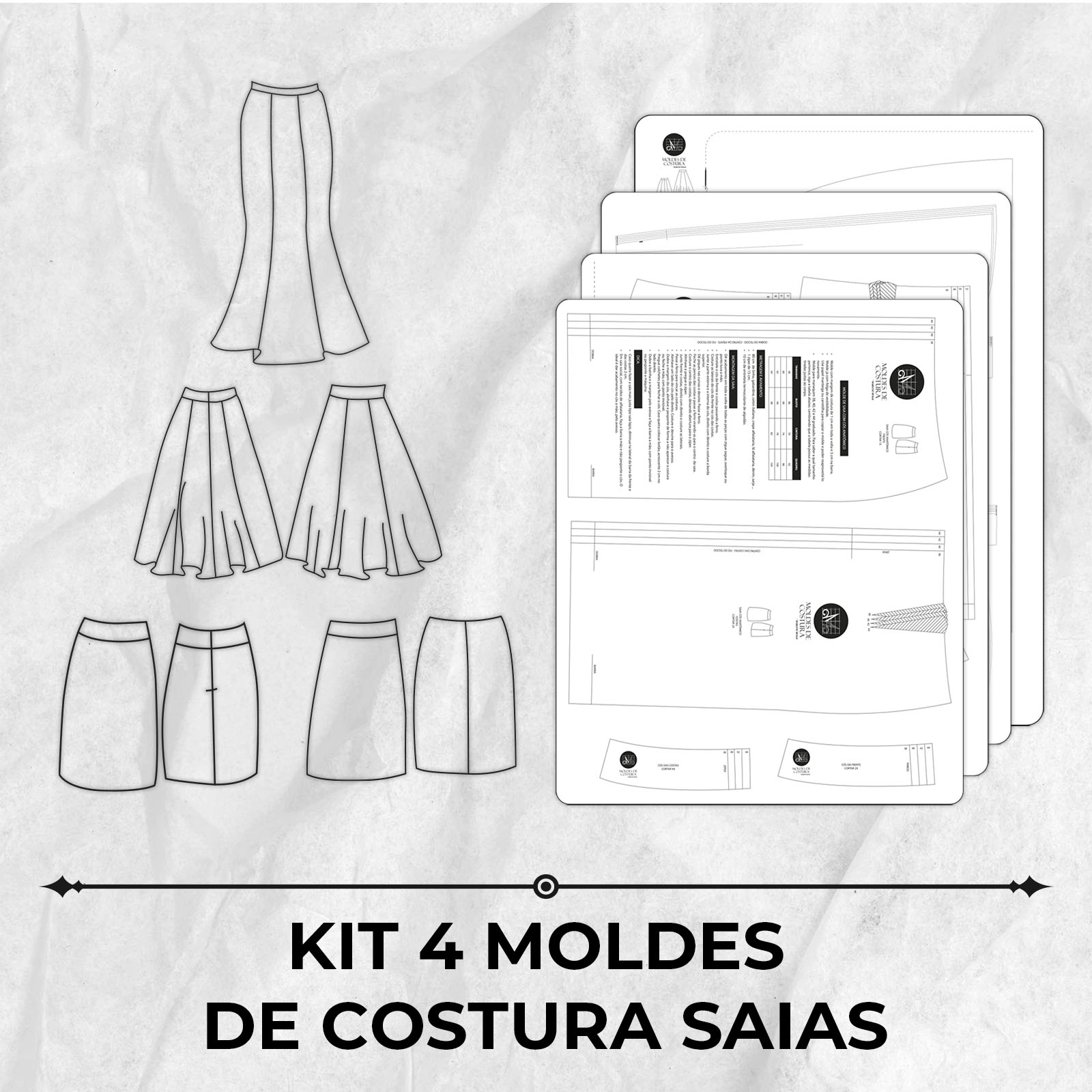 Kit 4 moldes de costura saias by Marlene Mukai