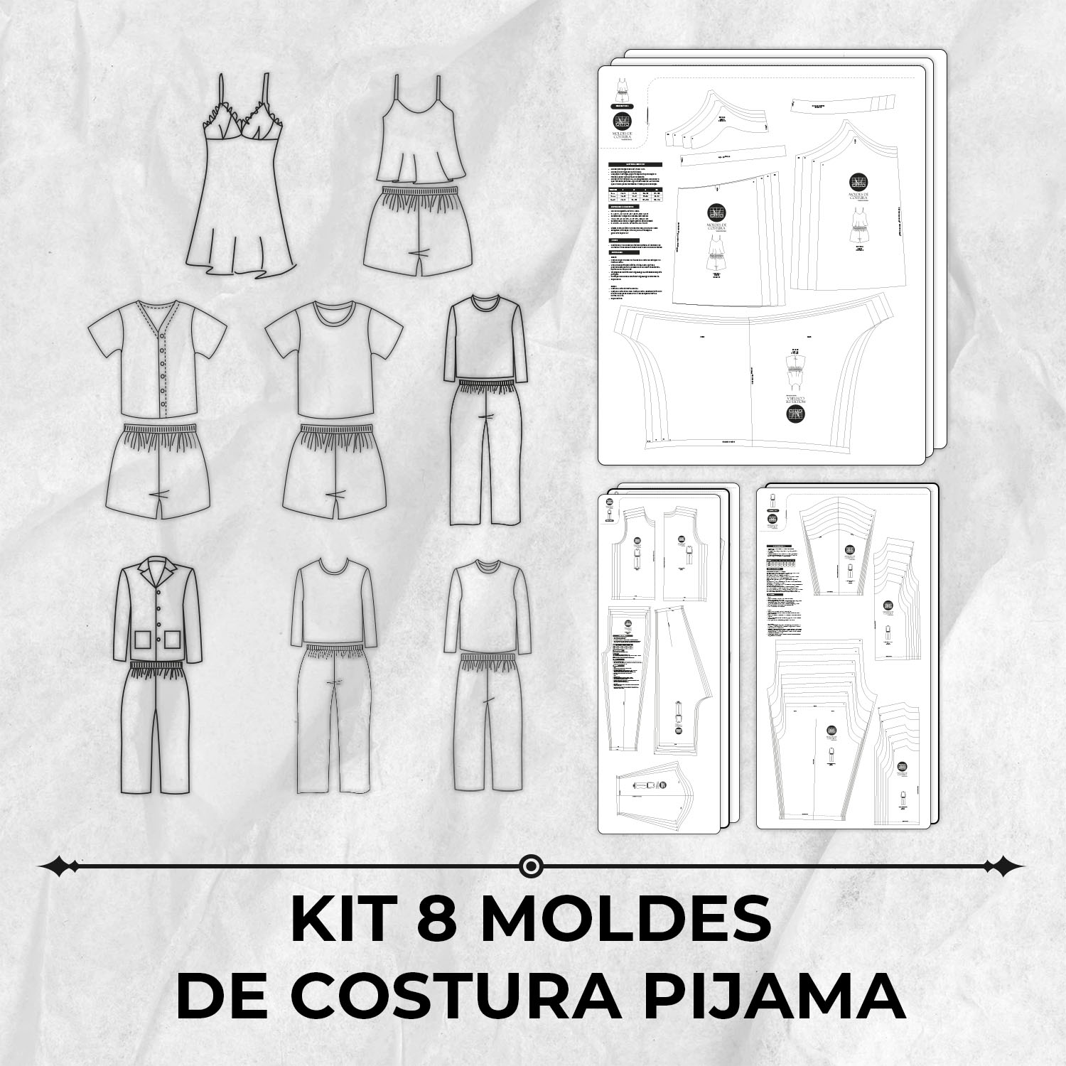 Kit 8 moldes de costura pijama By Marlene Mukai