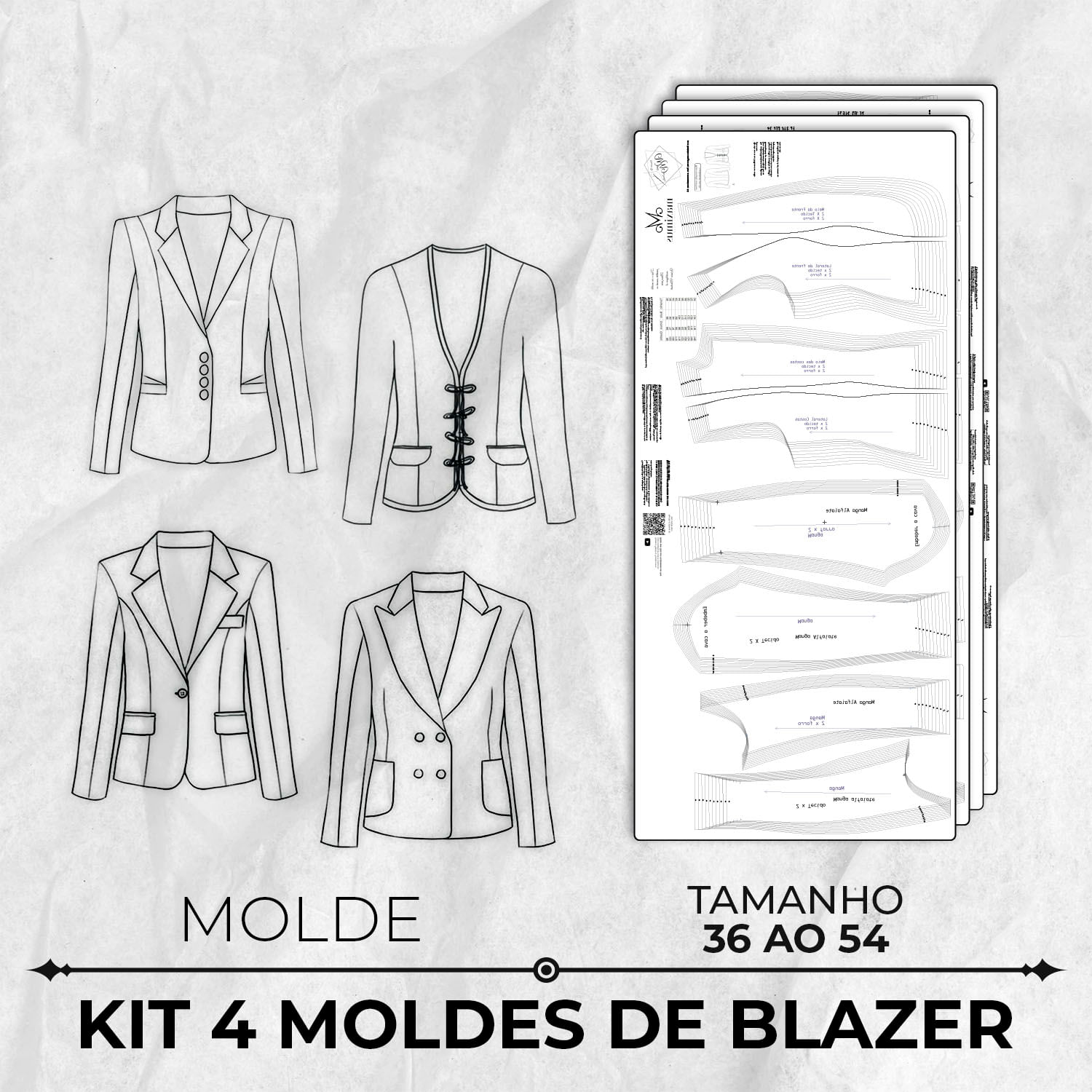 Kit 4 moldes de Blazer tamanho 36 ao 54 by Wania Machado
