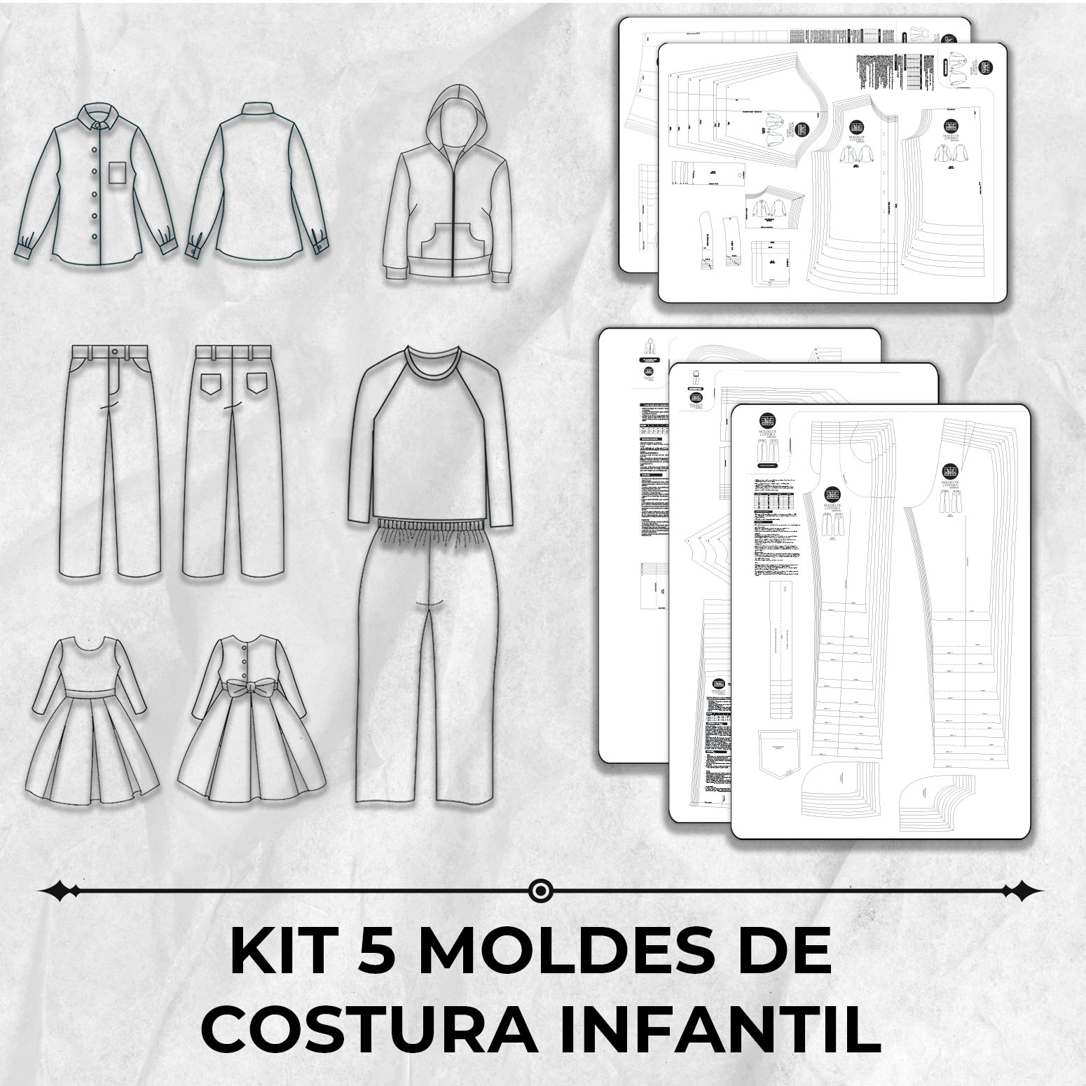 Kit 5 moldes de costura infantil by Marlene Mukai
