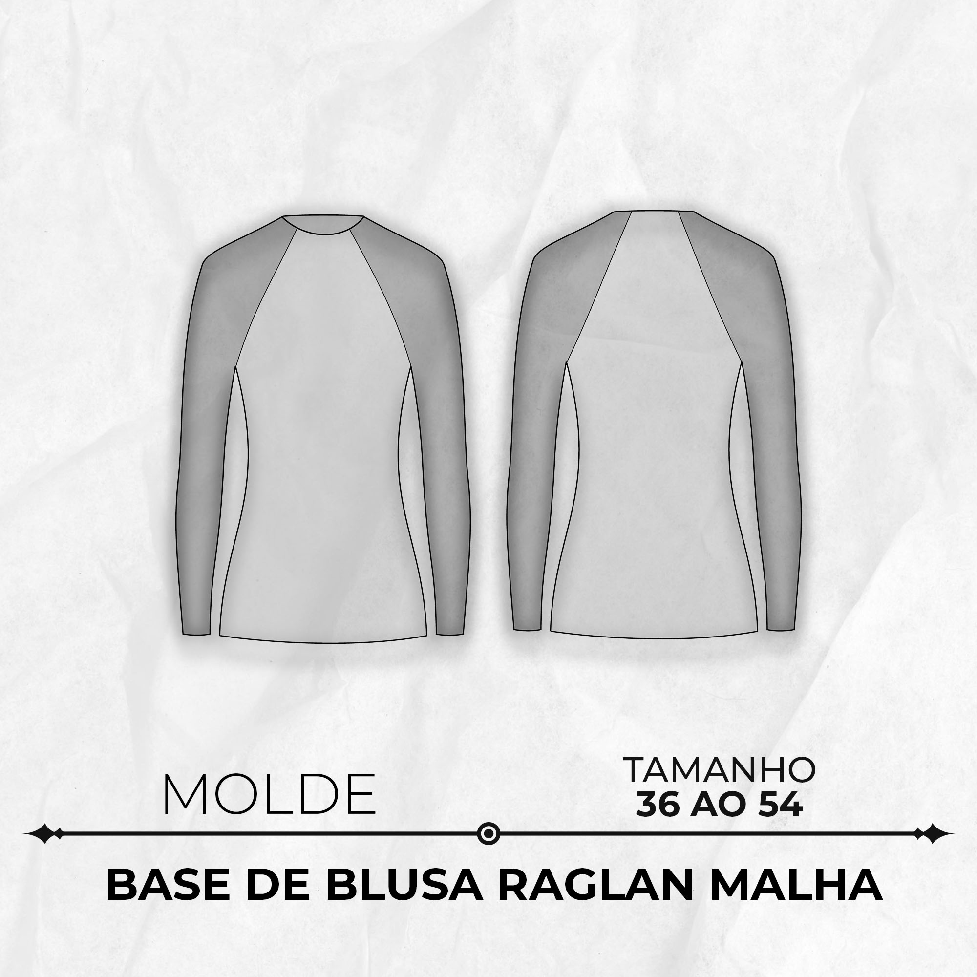 Molde base para blusa feminina raglan malha tamanho 36 ao 54 by  Wania Machado