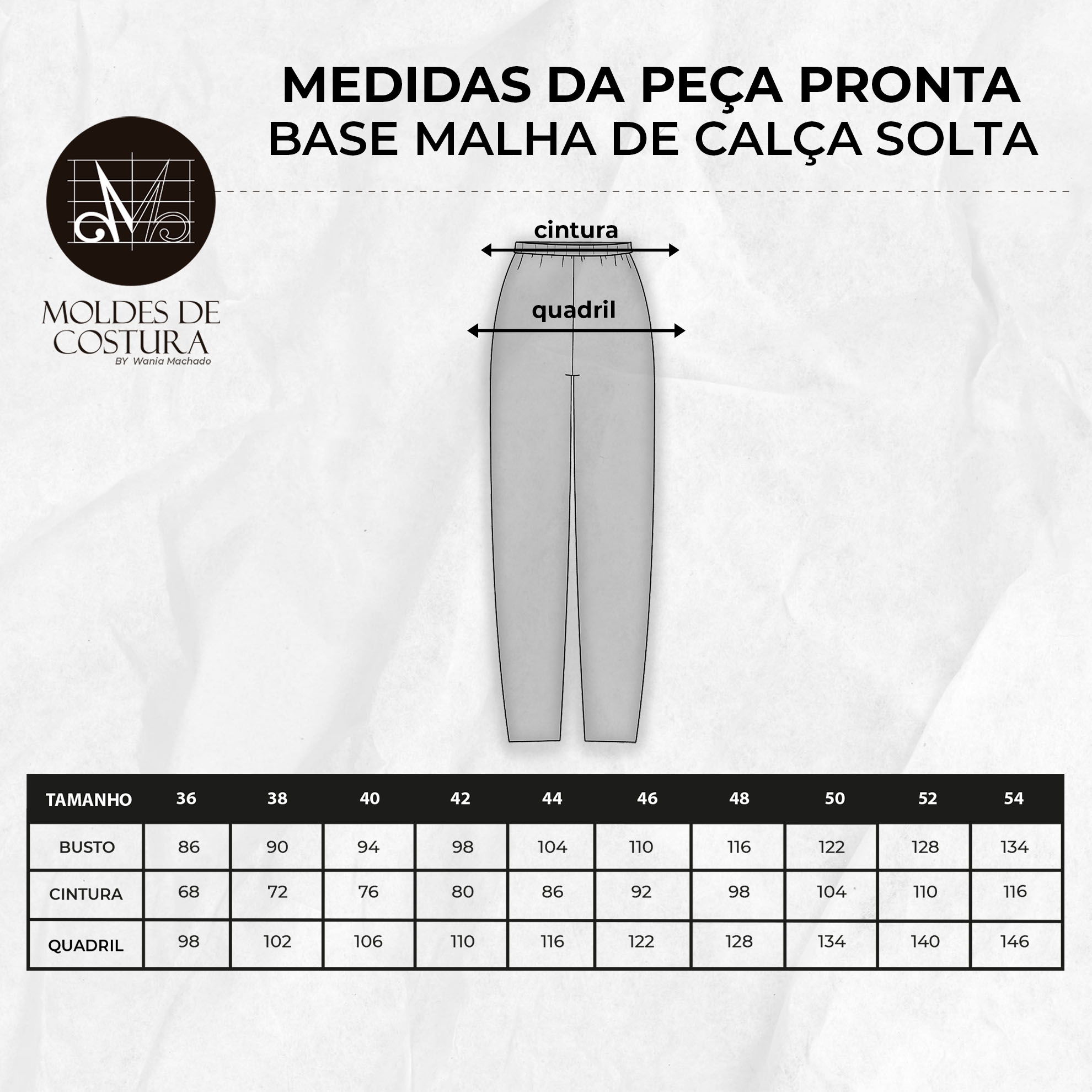 Molde base malha de calça feminina solta tamanho 36 ao 54 by  Wania Machado