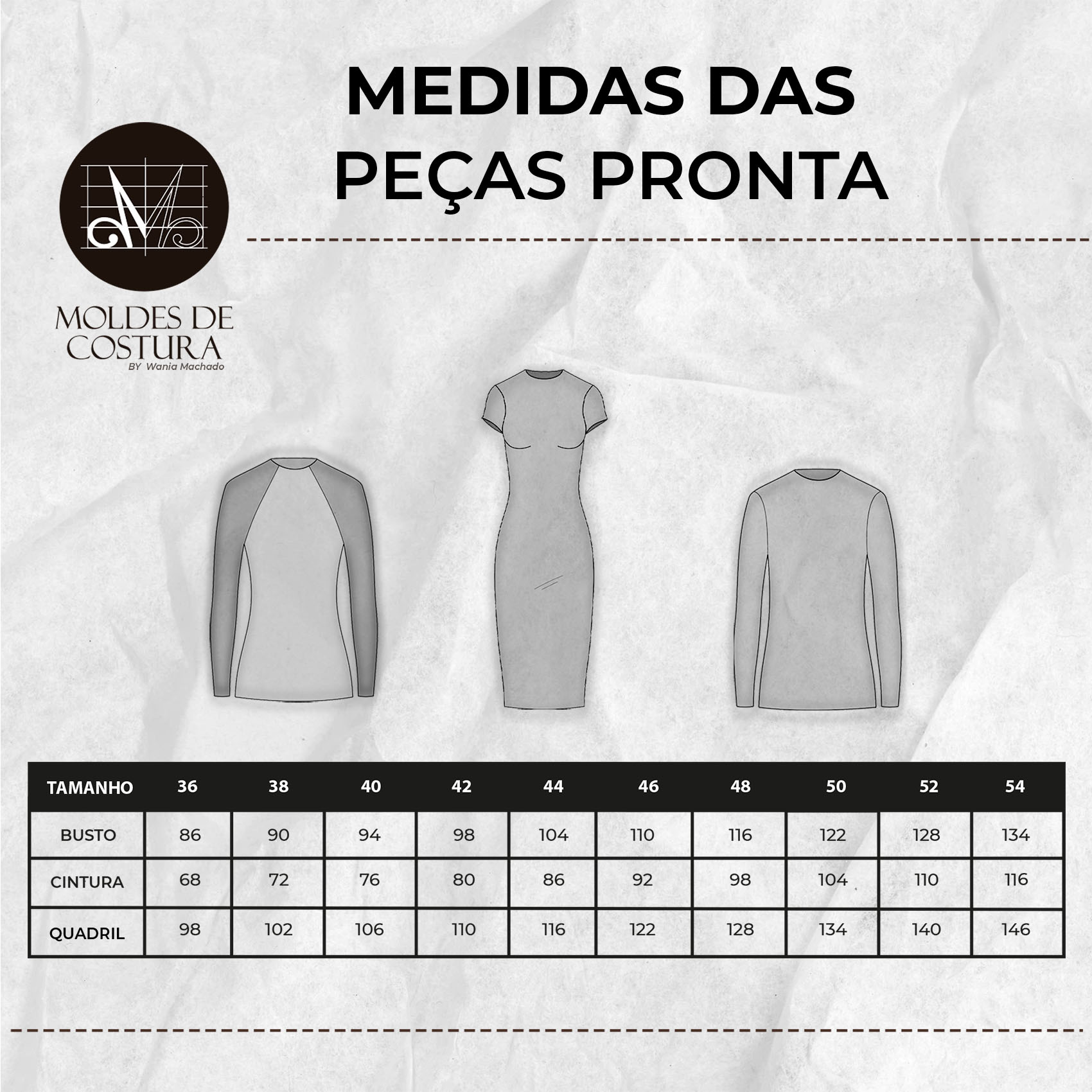 Kit de Moldes Base Blusa Vestido Malha tamanho 36 ao 54 by Wania Machado