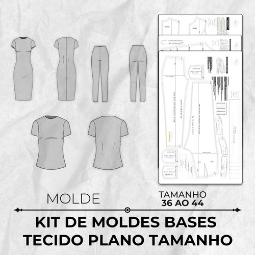 Kit de moldes Bases Tecido Plano tamanho 36 ao 44 by Wania Machado