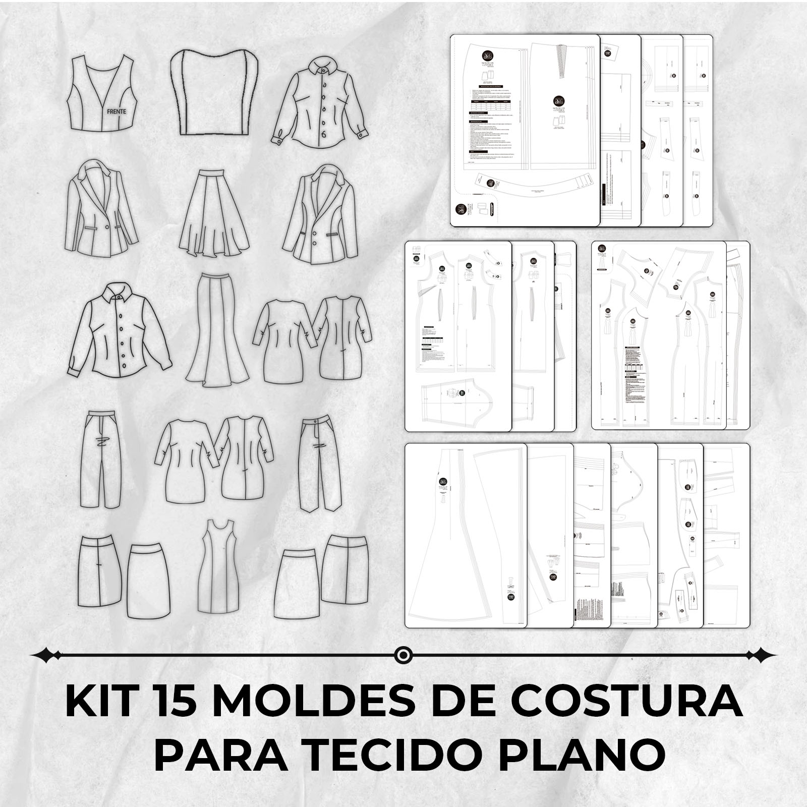 Kit 15 moldes de costura para tecido plano by Marlene Mukai