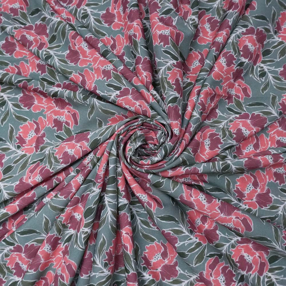 Tecido seda pluma verde aspargo estampa digital floral