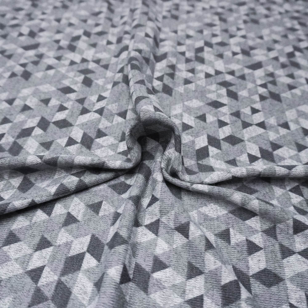 Tecido malha tricot estampado cinza