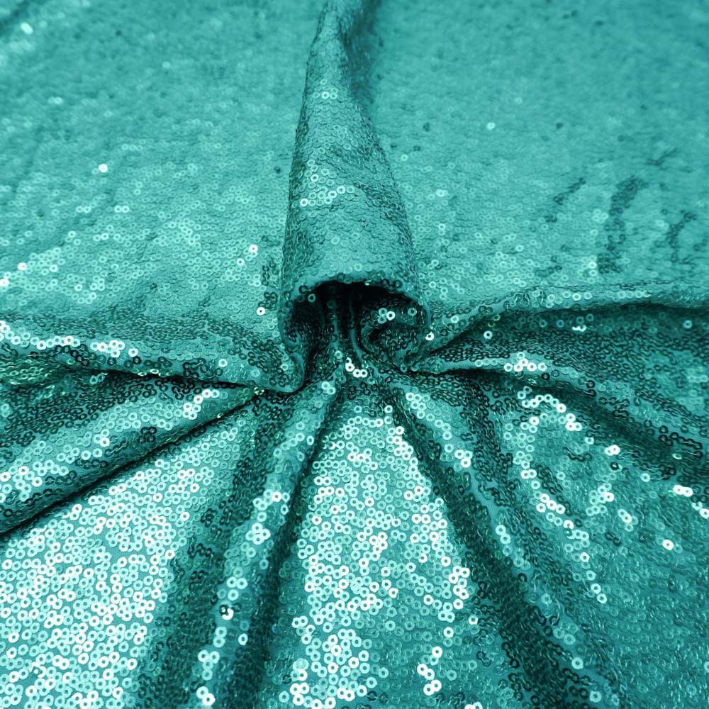 Tecido malha bordado paetê verde esmeralda