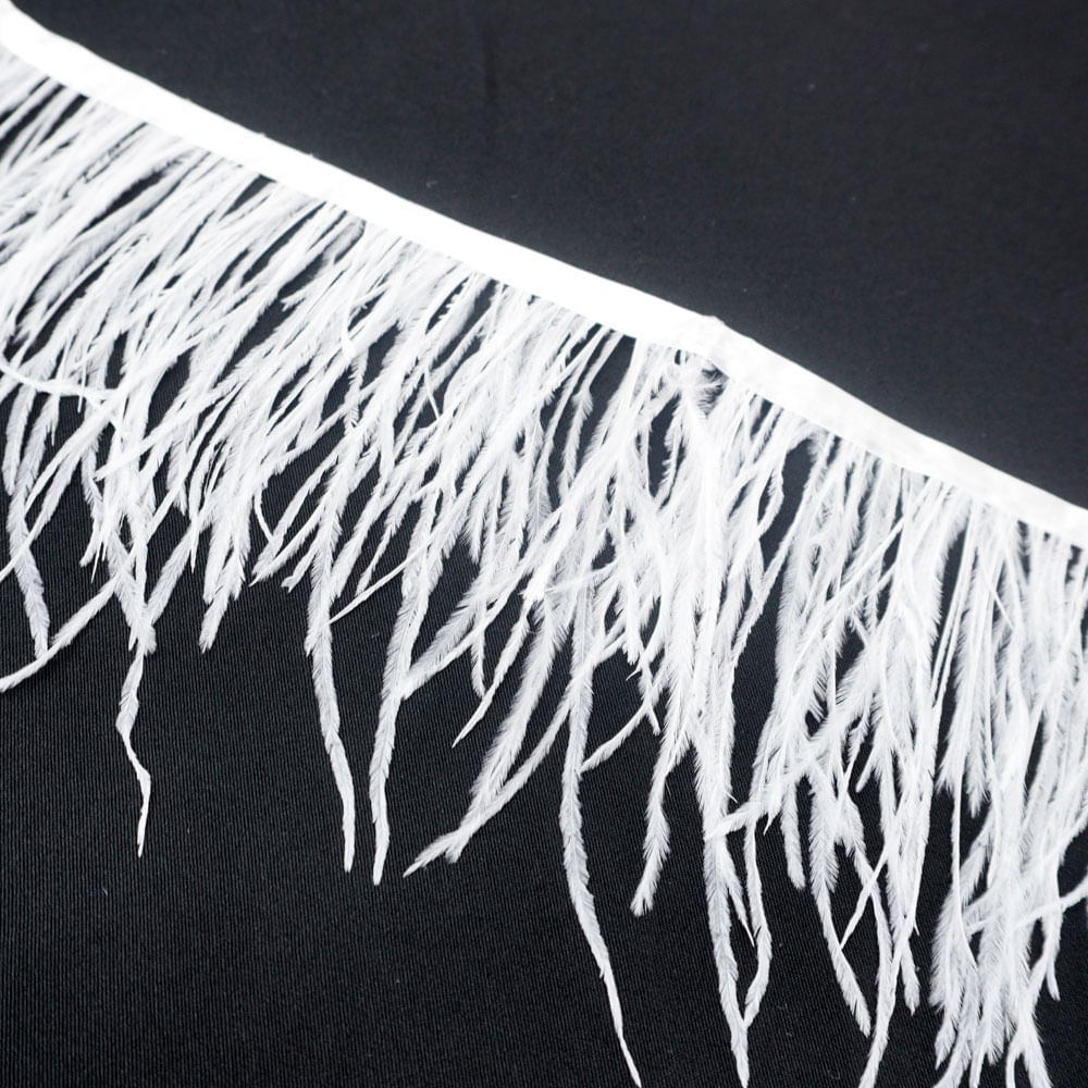 Tecido pluma de avestruz 2 fios off white - larg 10/13cm