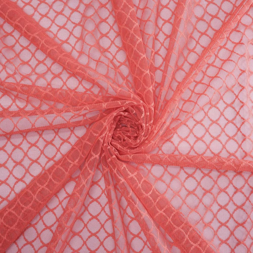 Tecido tule bordado jacquard coral