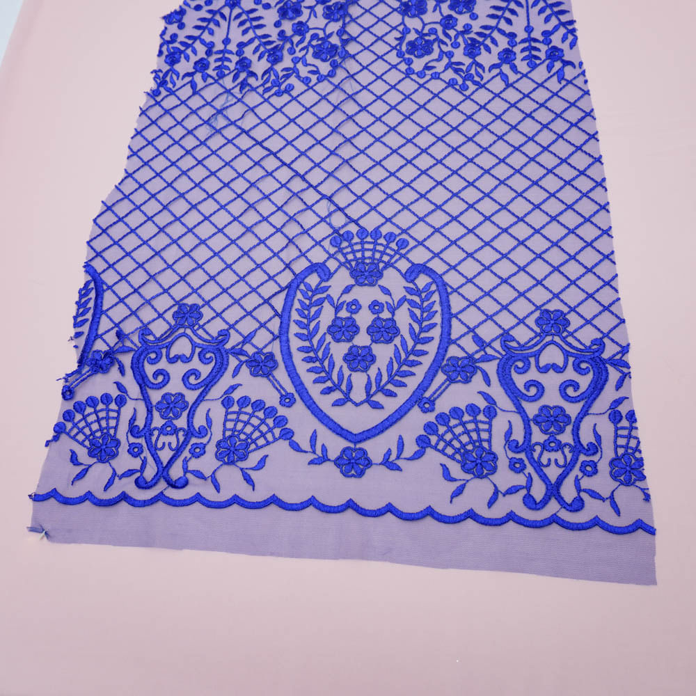 Tecido renda tule bordado floral azul royal und 40cm x 139cm