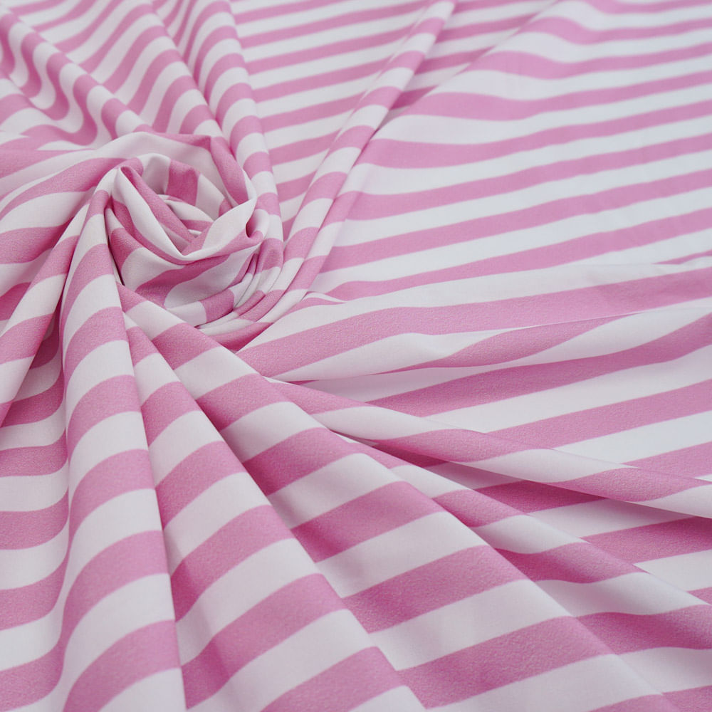 Tecido seda pluma listrado branco/rosa