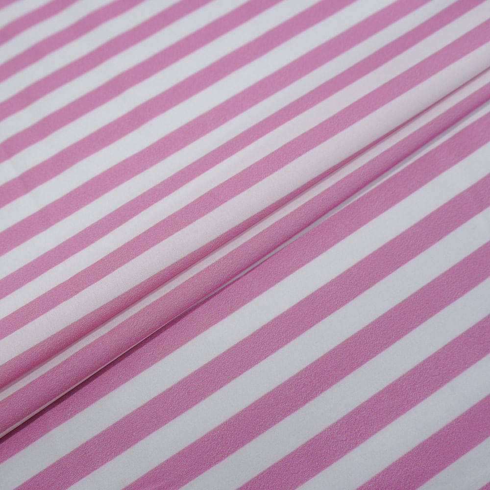 Tecido seda pluma listrado branco/rosa