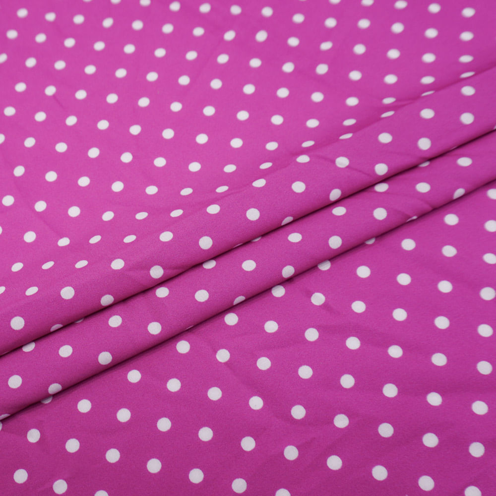 Tecido seda pluma pink estampa digital poá branco