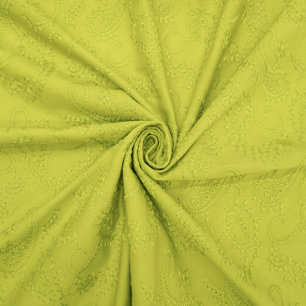 Tecido sarja com elastano bordado verde pistache