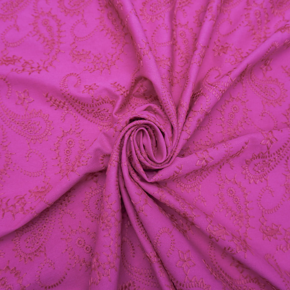 Tecido sarja com elastano bordado pink