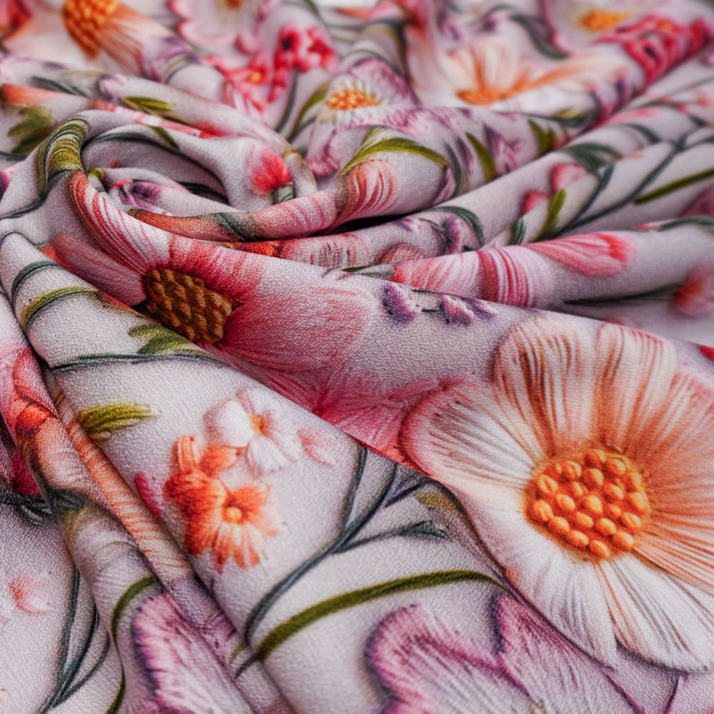 Tecido crepe leve estampado floral rosê