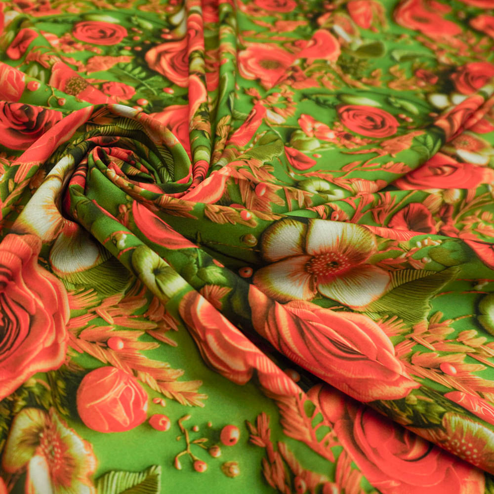 Tecido seda pluma verde claro estampado floral